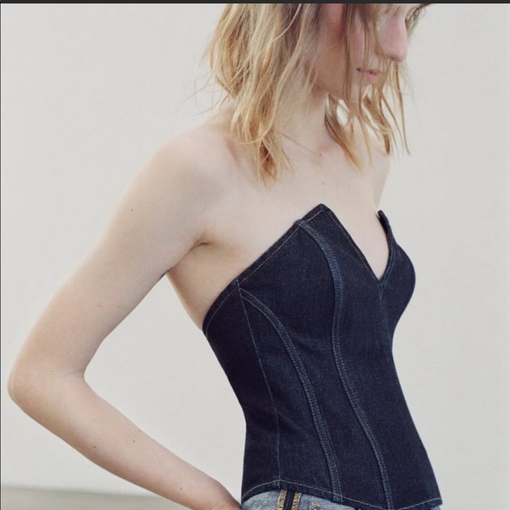 Zara dark denim strapless top